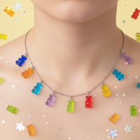 Kawaii Candy Color Bear Necklace – Resin Cartoon Pendant for Women