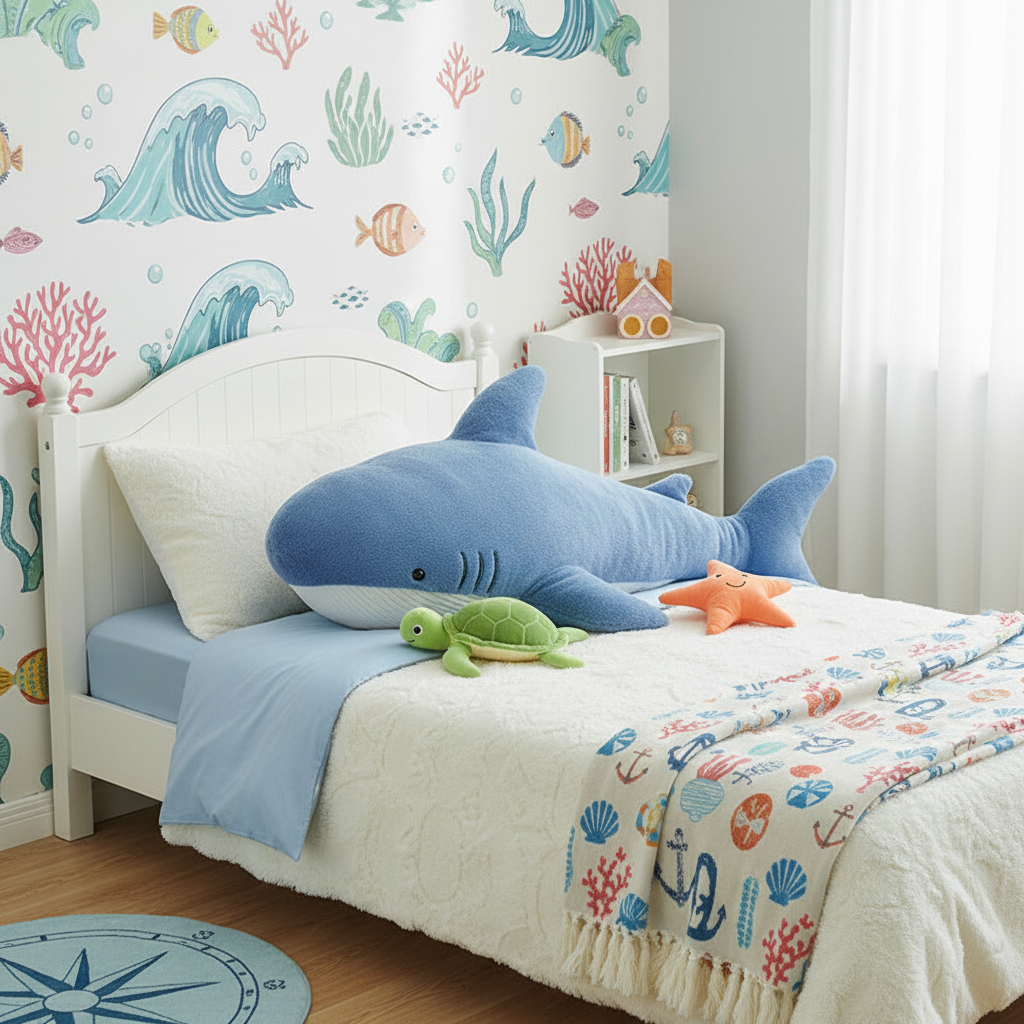 Sleeping Shark Plush Throw Pillow lifestyle photo
