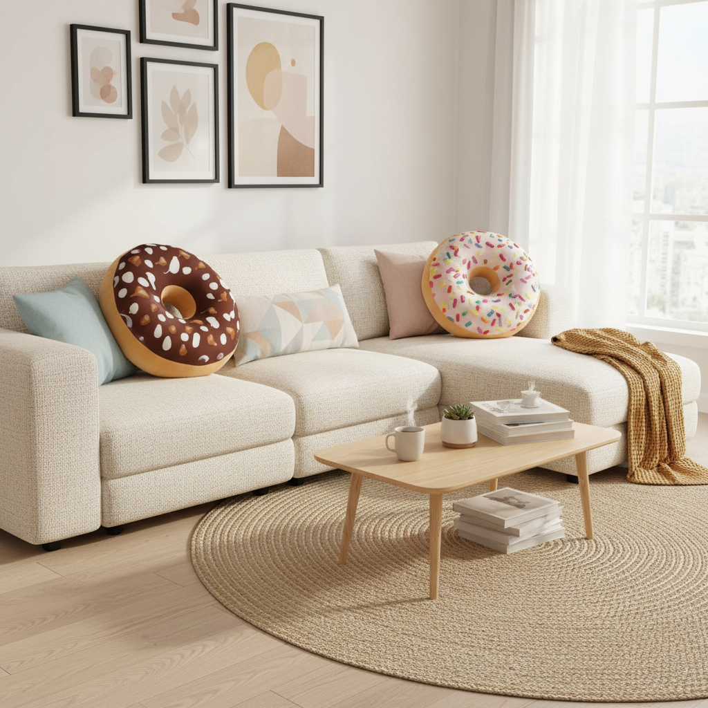 Donut Cartoon Plush Pillow lifestyle photo