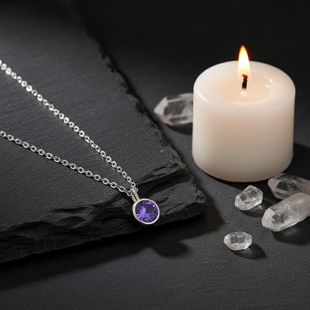 Sterling Silver Zodiac Solitaire Necklace – White Gold June