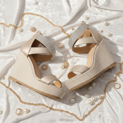 Glamorous Rhinestone Fish Mouth Wedge Sandals – Summer Heels for Women
