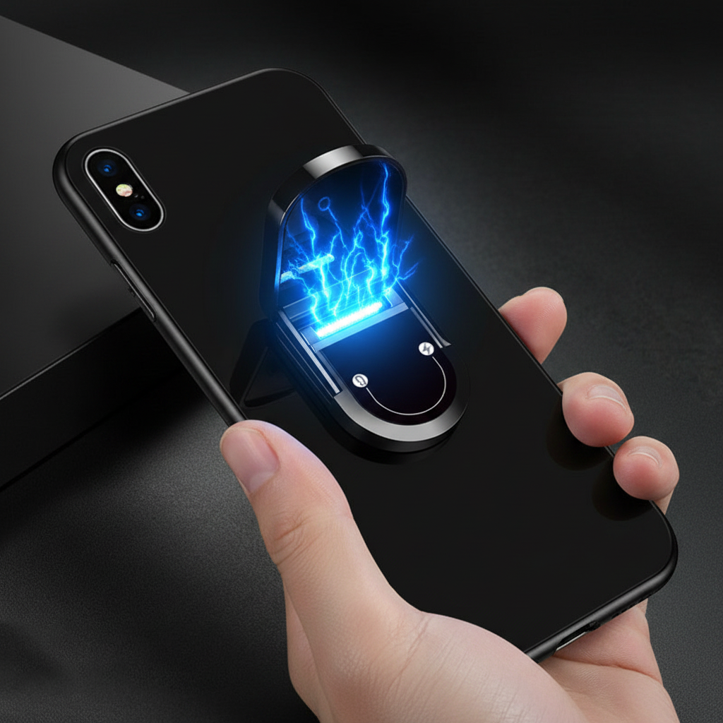 2-in-1 USB plasma lighter held in hand with blue plasma arc glowing between electrodes