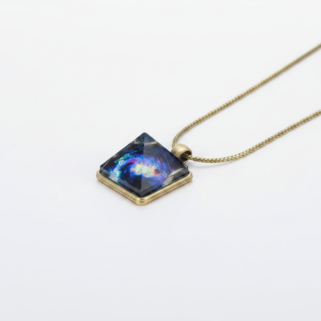 Glow-in-the-Dark Pyramid Necklace – White Studio Shot