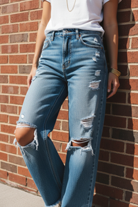 Women's Trendy Wide Leg Ripped Jeans – Comfortable Street Style Denim Trousers