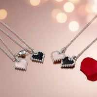 Magnetic Heart Mosaic Couples Necklace Set – Matching Pendants for Him & Her | Christian Gift Idea