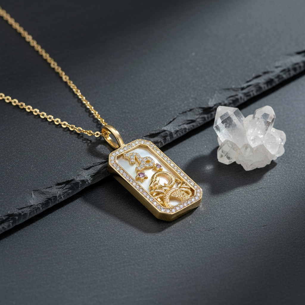 Capricorn Zodiac Diamond Pendant Necklace – Slate Crystal Display
