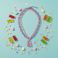 Y2K Gummy Bear Layered Necklace – Double Chain Acrylic Pendant 42 cm + 6 cm