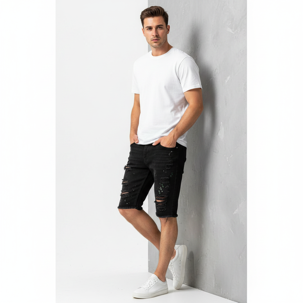 Men's Ripped Thin Denim Shorts – Summer Street Style Editorial