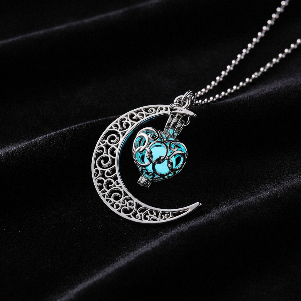 Glow-in-the-Dark Hollow Pendant Necklace – Dark Velvet Close-Up
