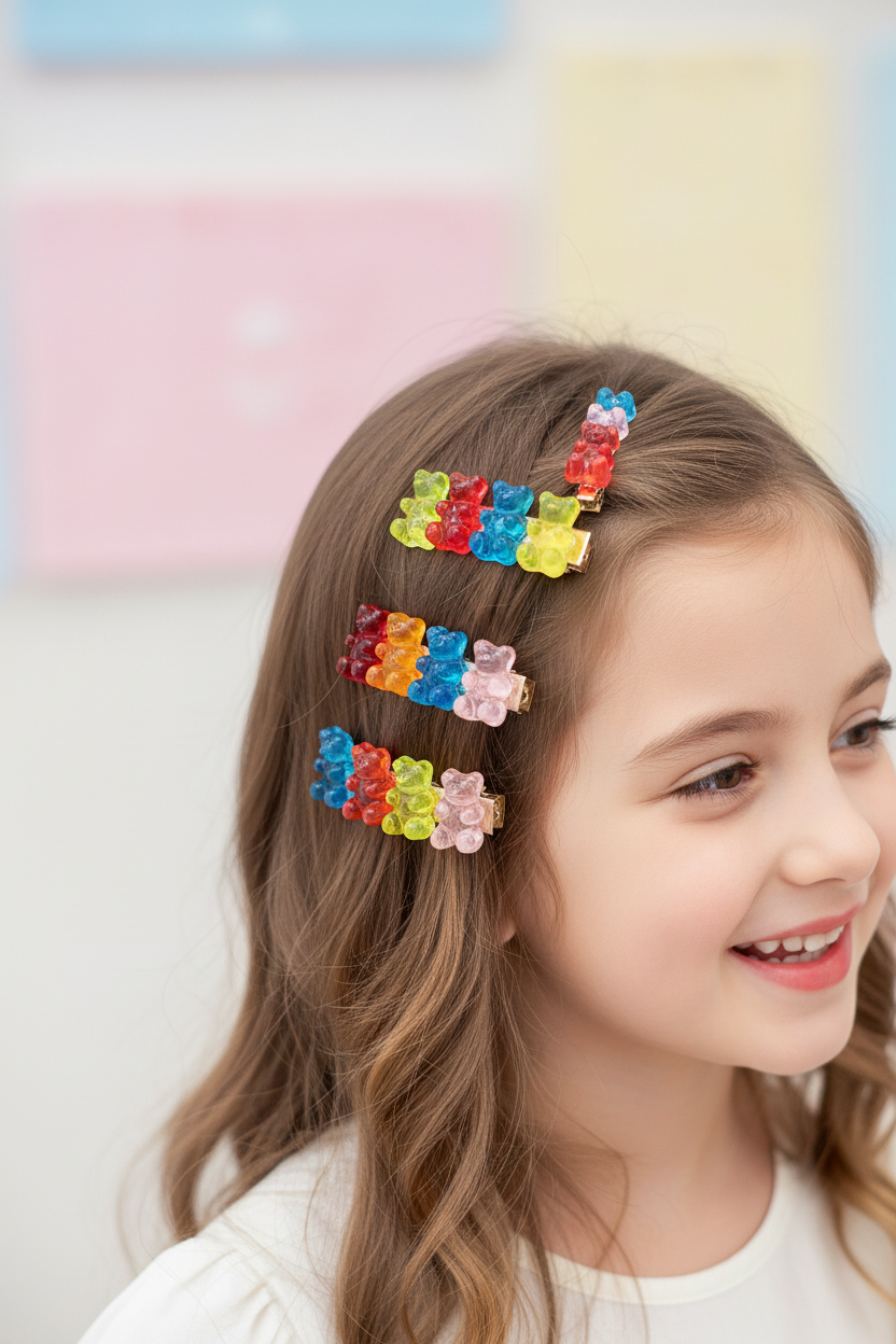 Acrylic Jelly Bear Hair Clip kawaii lifestyle worn in hair