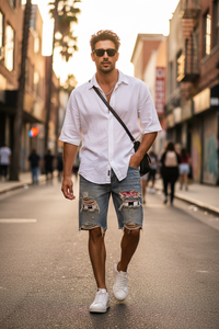 Men's Trendy Distressed Denim Shorts – Streetwear Fashion