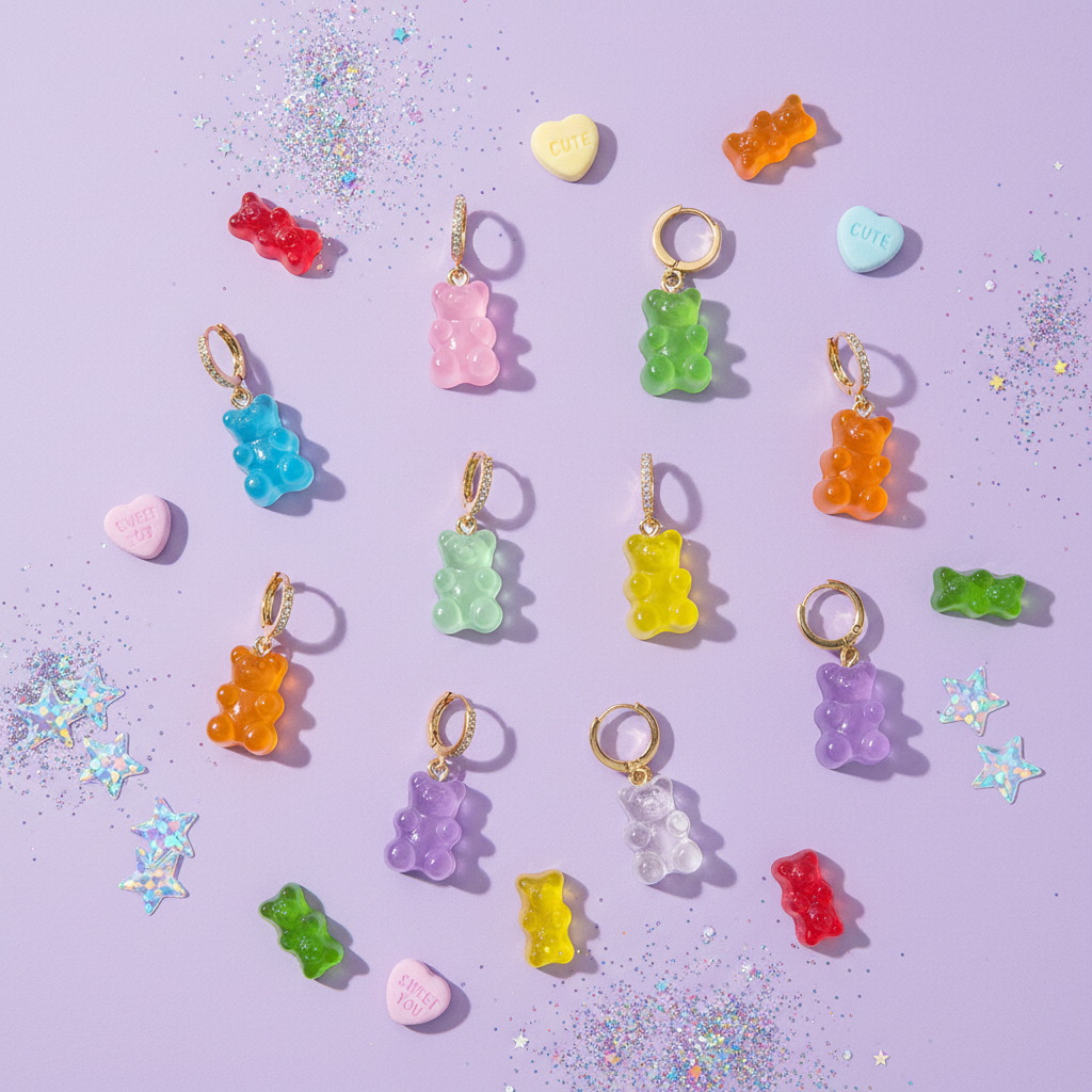 Glossy Gummy Bear Earrings – Lightweight Resin Kawaii Jewelry