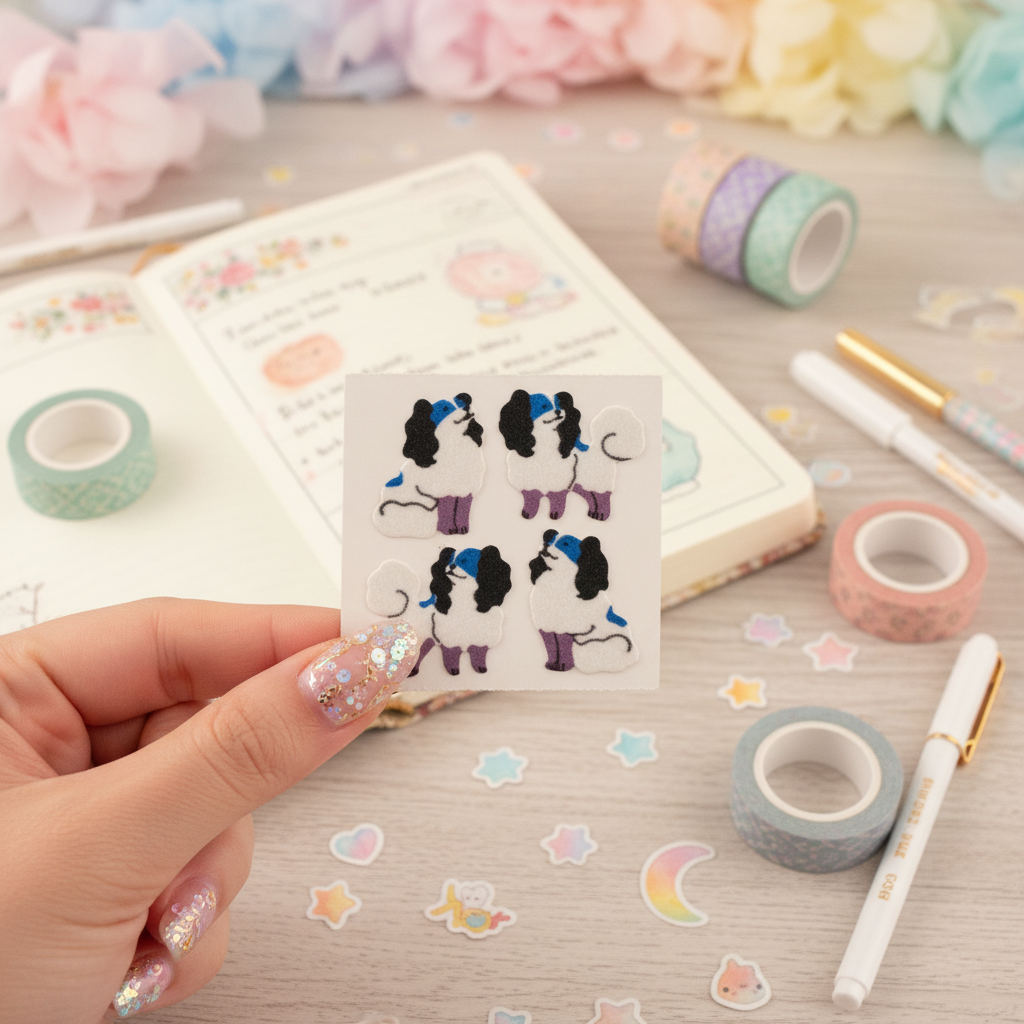 Woman's hand with fancy nails holding poodle II sticker sheet