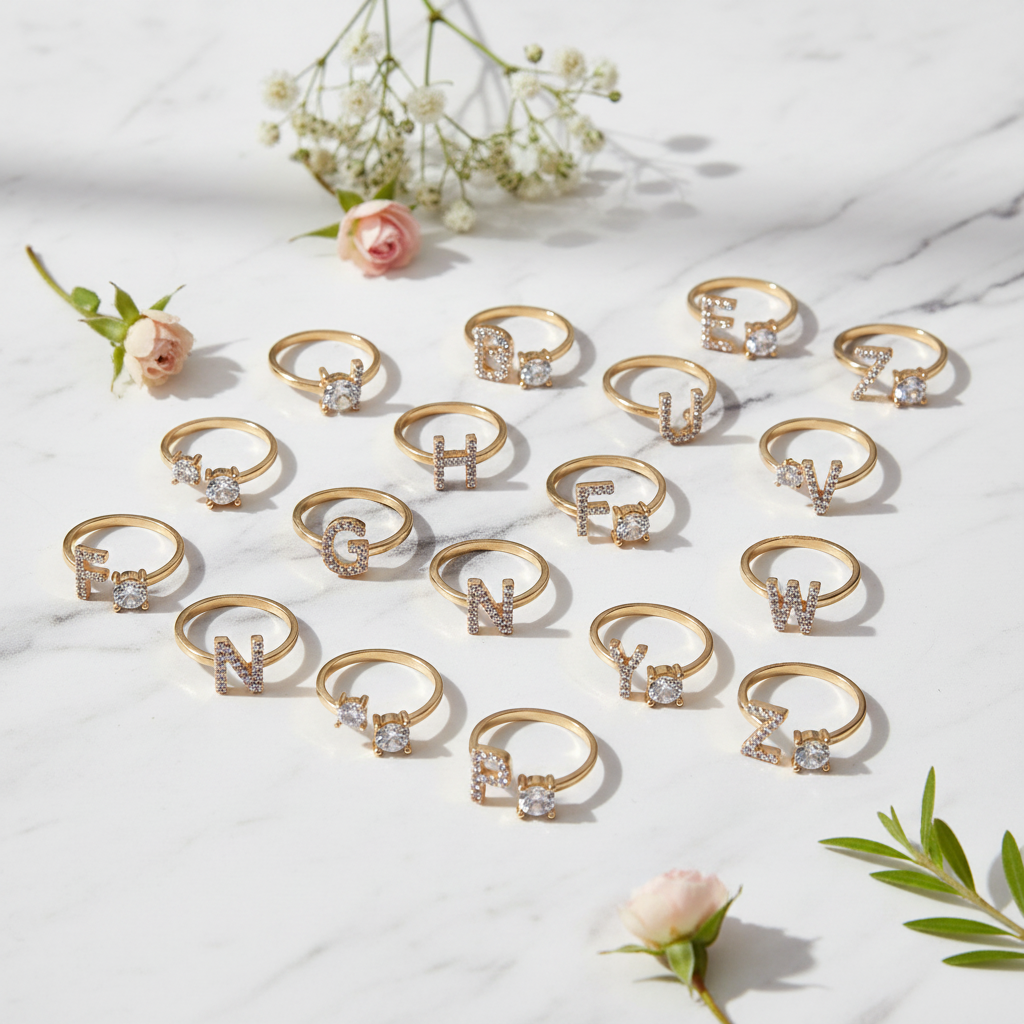 Custom Adjustable Initial Letter Ring – Personalized Jewelry for Women
