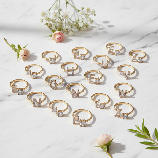 Adjustable Initial Letter Ring flat lay