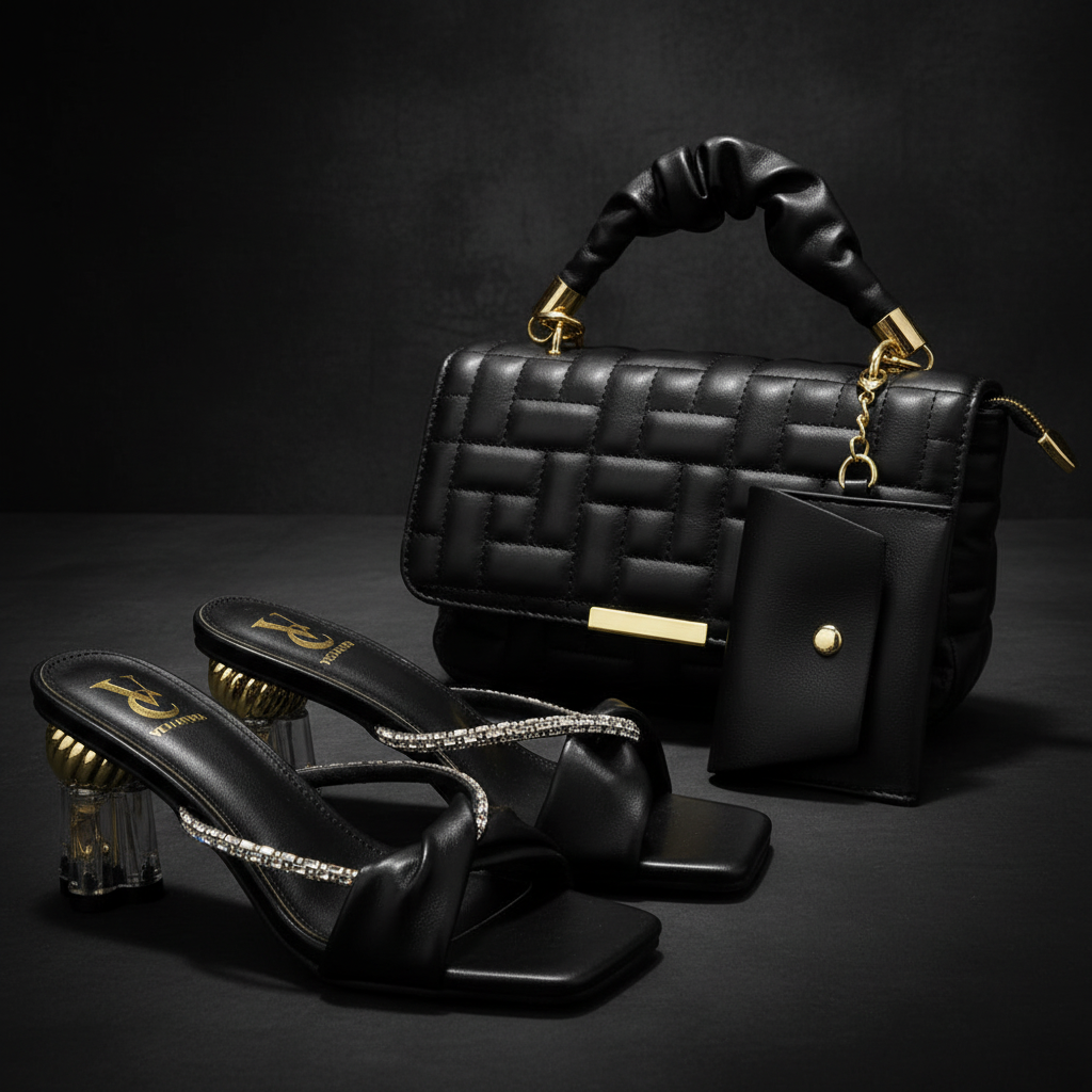 Women's Crossbody Bag & Cross-Strap High Heel Sandals Set – Detail Shot