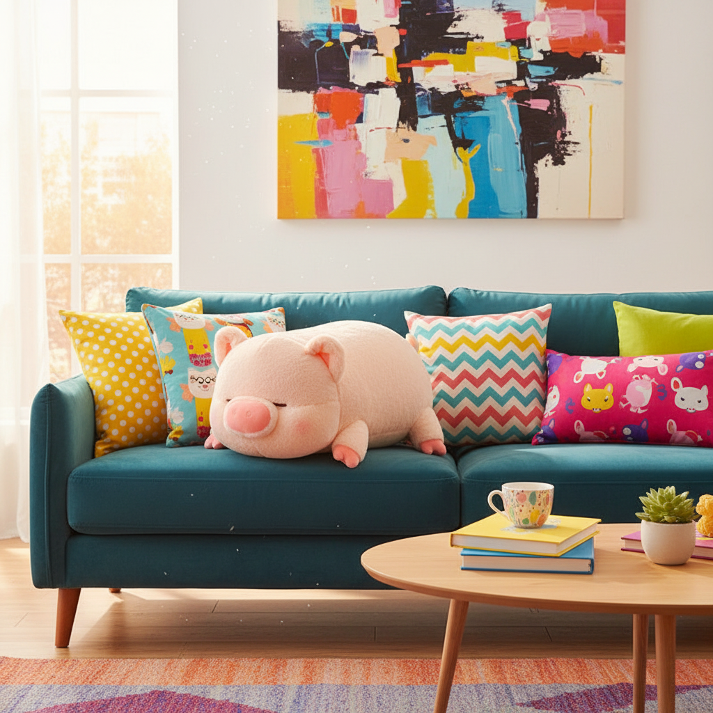 Cute Pig Plush Throw Pillow lifestyle photo