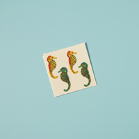1980s Vintage Great Seven Fuzzy Flocked Seahorse Sticker Sheet - NOS Collectible