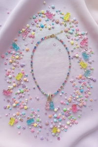 Y2K Rhinestone Gummy Bear Necklace – Candy Beaded Statement Jewelry