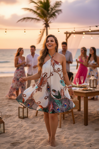 Women's Off-Shoulder Summer Dress – Flirty Hanging Neck Printed Sundress for Beach & Party | Lightweight & Breathable
