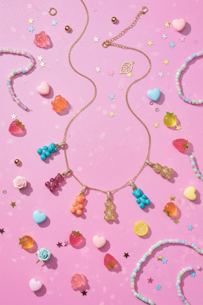 Y2K Gummy Bear Love Necklace – Colorful Bear Pendant Jewelry for Women
