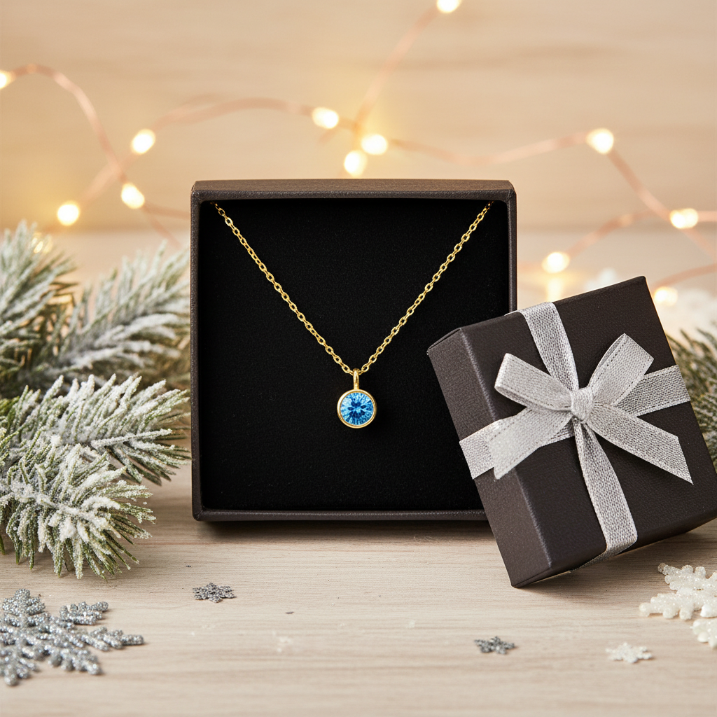 Sterling Silver Zodiac Solitaire Necklace – White Gold December