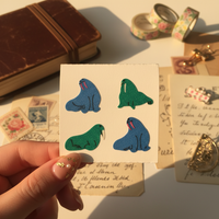 1980s Vintage Great Seven Flocked Walrus Stickers - NOS Fuzzy Raised Texture Collectible Sheet