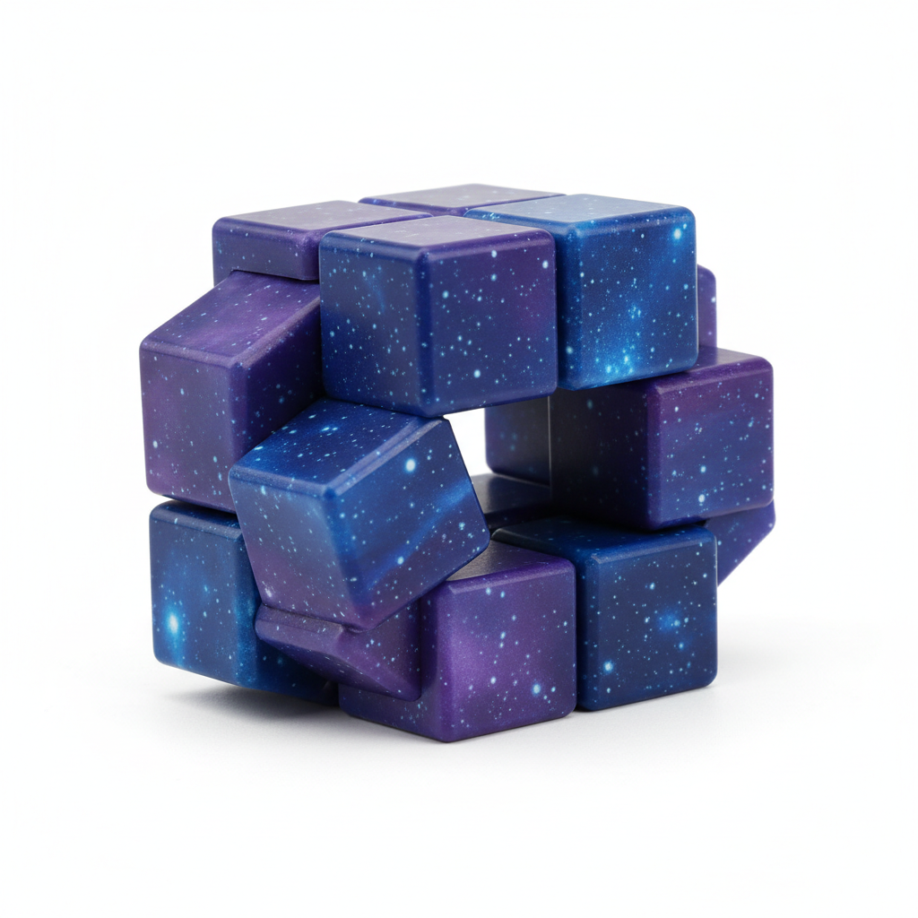 Foldable infinity cube fidget toy in starry sky blue and purple color for stress relief and focus