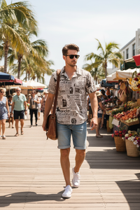 Men's Retro Newspaper Print Hawaiian Shirt – Lightweight Summer Tee for Beach & Vacation