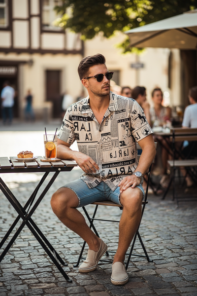 Men's Retro Newspaper Print Hawaiian Shirt – Lightweight Summer Tee for Beach & Vacation
