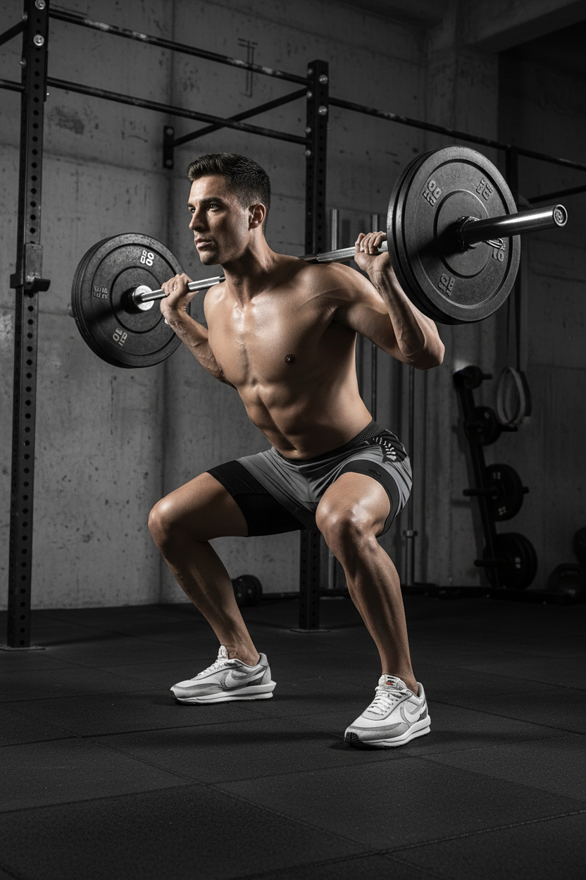 Athletic man wearing sports shorts working out in gym