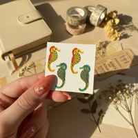 1980s Vintage Great Seven Fuzzy Flocked Seahorse Sticker Sheet - NOS Collectible