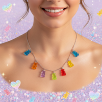 Kawaii Candy Color Bear Necklace – Resin Cartoon Pendant for Women