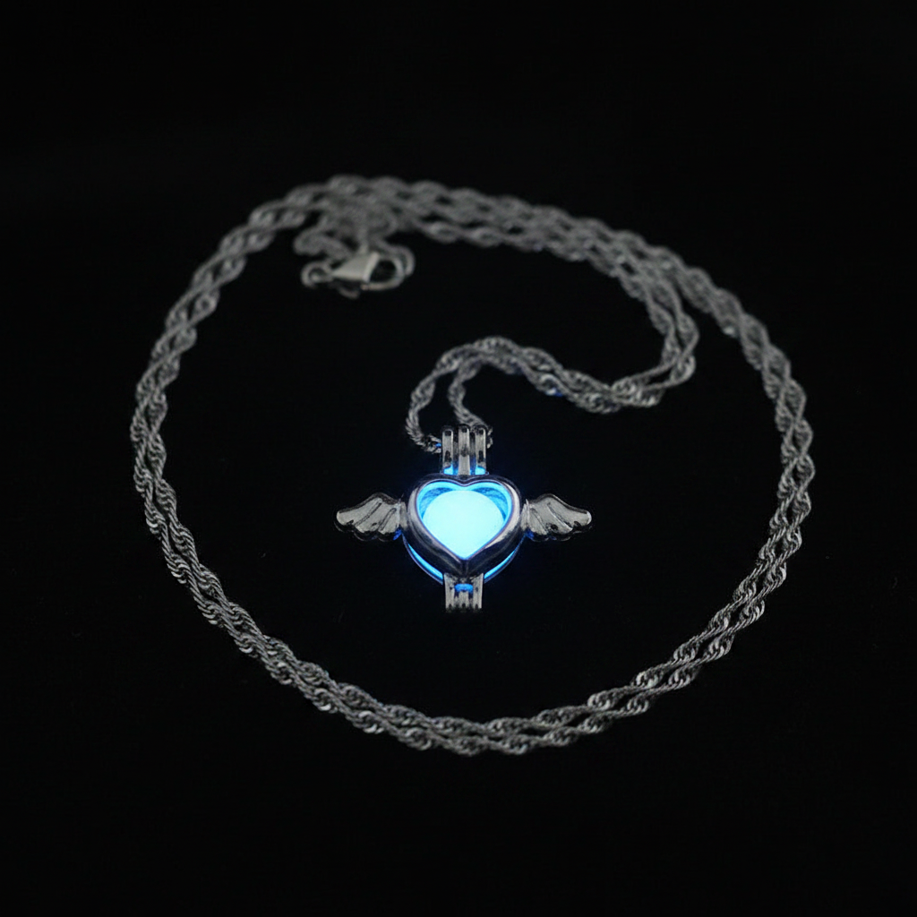 Glow-in-the-Dark Angel Wing Necklace – Zinc Alloy Pendant 45 cm