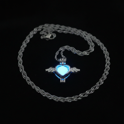 Glow-in-the-Dark Angel Wing Necklace – Zinc Alloy Pendant 45 cm