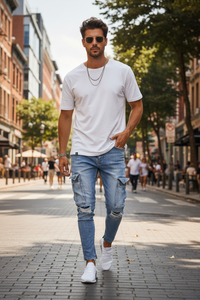 Men's Distressed Cargo Jeans – Streetwear Denim with Ripped Holes & Utility Pockets
