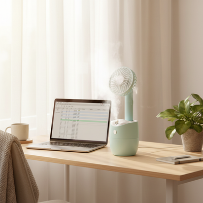 Breeze through dry air with this mini USB humidifier fan