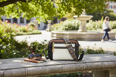 Floral Strap Crossbody Bag - Triple Zipper Organizer Purse for Women