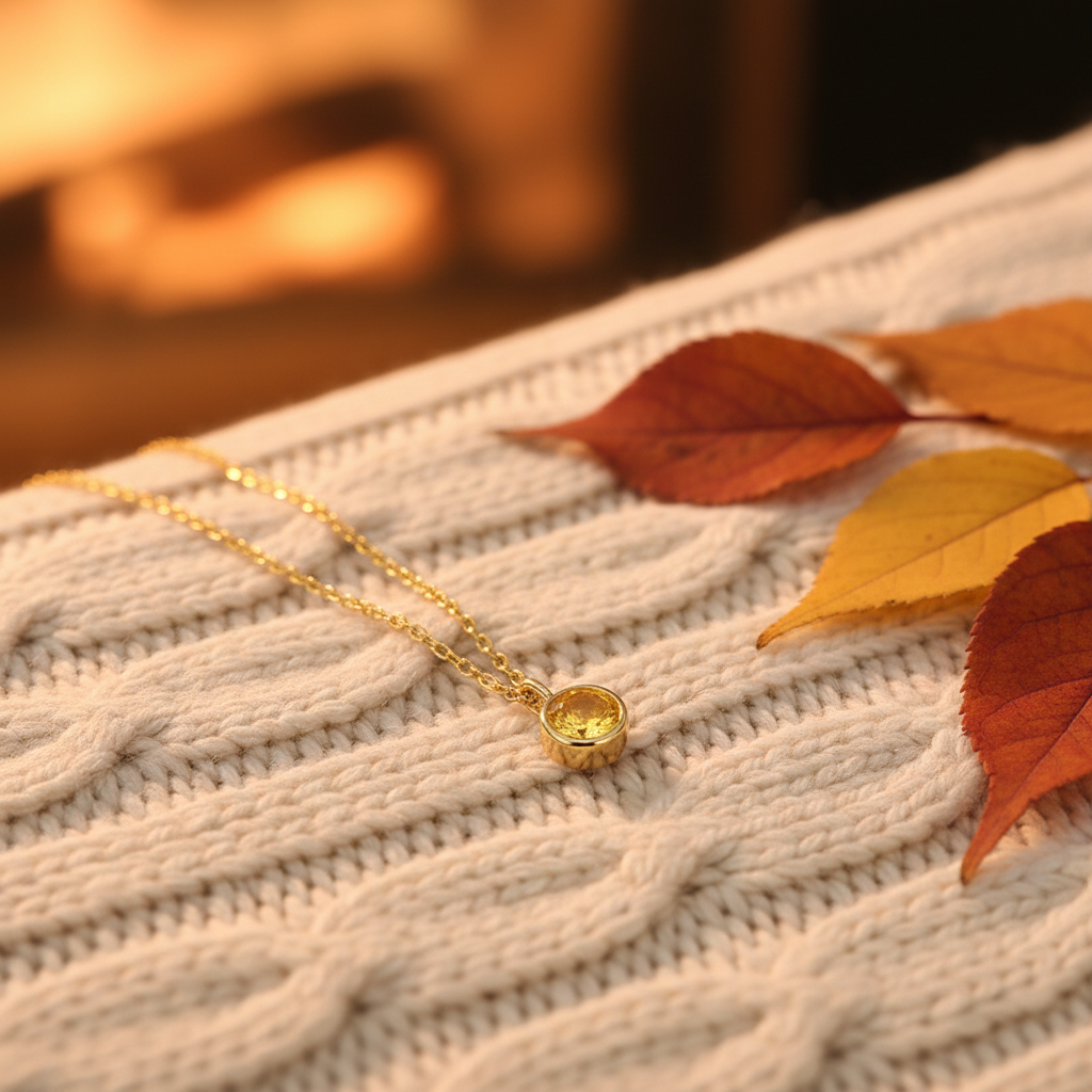 Sterling Silver Zodiac Solitaire Necklace – White Gold November
