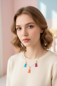 Y2K Gummy Bear Love Necklace – Colorful Bear Pendant Jewelry for Women