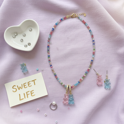 Y2K Rhinestone Gummy Bear Necklace – Candy Beaded Statement Jewelry