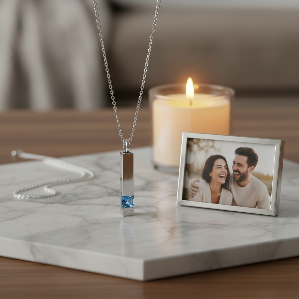 Zodiac Birthstone Ashes Necklace – March Memorial Pendant