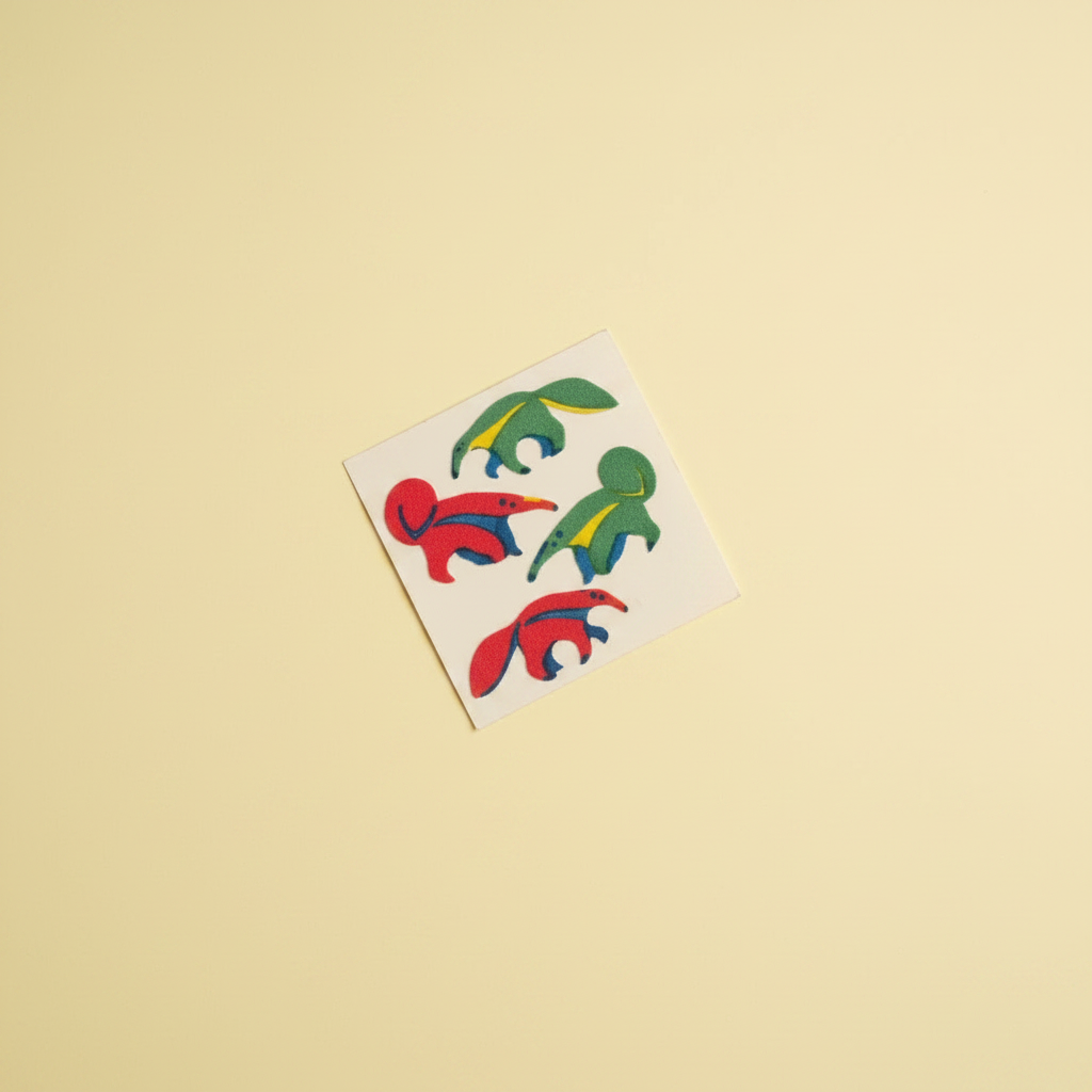 Vintage Great Seven Fuzzy Flocked Anteater Sticker Sheet — overhead minimal