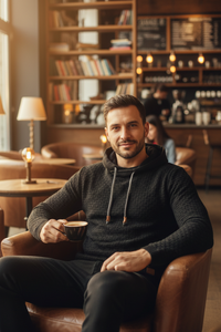 Men's Premium Jacquard Hoodie Sweatshirt Jacket – Warm Zip-Up Casual Coat with Hood