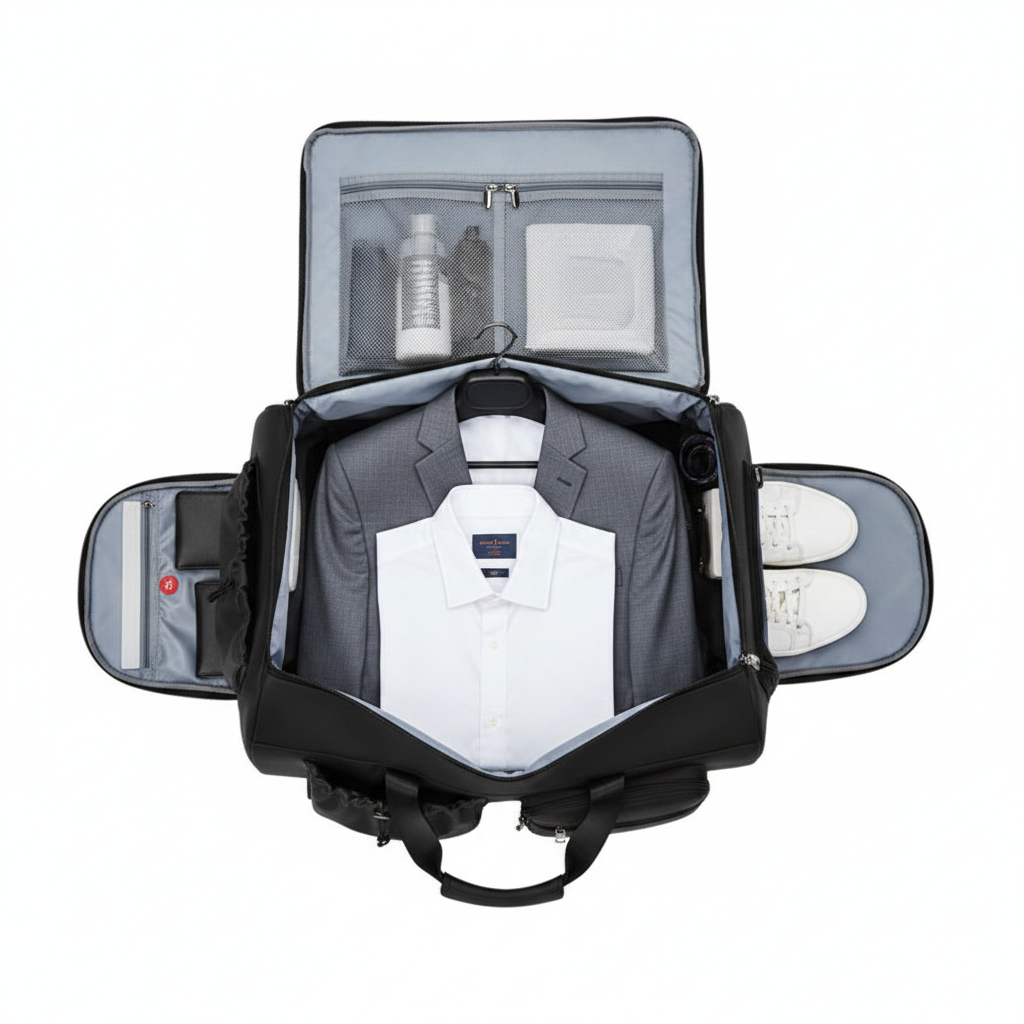 Waterproof Suit Travel Bag – Foldable 36–55L Backpack with Shoe & Wet/Dry Compartments