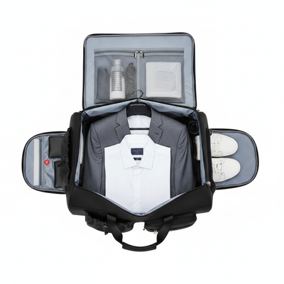 Waterproof Suit Travel Bag – Foldable 36–55L Backpack with Shoe & Wet/Dry Compartments