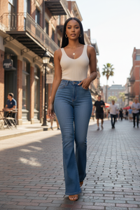 Women's High Waist Slim Fit Denim Jeans – Classic Horseshoe Cut | Flattering & Comfortable