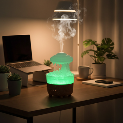Heavenly Rain Cloud Humidifier & Aromatherapy Diffuser with Soothing Rainsound & 7-Color LED Light