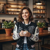 Women’s Varsity Jacket with Letter Print – Loose-Fit Korean-Style Baseball Coat S–XXL