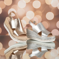 Glamorous Fish Mouth Wedge Sandals – Shiny Hollow Design in Gold & Silver